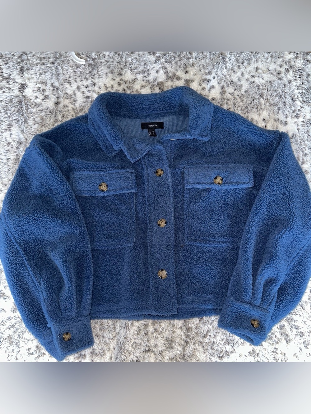 Forever 21 Blue Teddy Sherpa Button Jacket